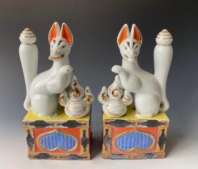 Pair of Japanese Porcelain Inari Foxes