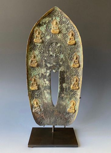 Chinese Bronze Nimbus with Gilt Buddhas