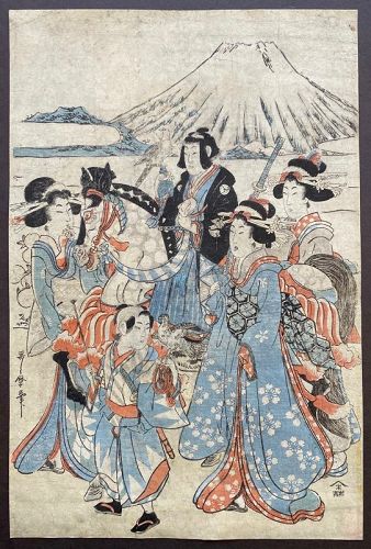 Young Nobleman and Attendants by Mt Fuji, Utamaro