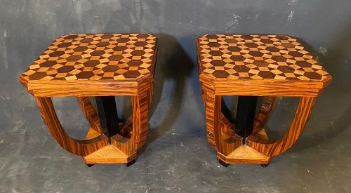 Pair of Deco Era Marquetry Side Tables