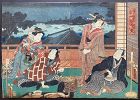 Kunisada (Toyokuni III ) Diptych of Beauties Entertaining Men