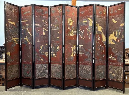 Chinese 8 Panel Coromandel Screen with Pines and Animals