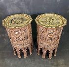 Pair Moorish Style Shell & Bone Inlaid Decagonal Tables