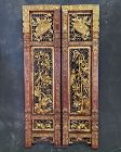 Pair of Antique Chinese Carved Wood Bed Panels Lacquer & Gilt