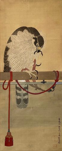 Japanese Antique Scroll Painting of a Falcon