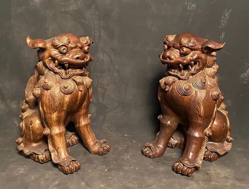 Pair of Chinese Antique Ceramic Fu-Lions