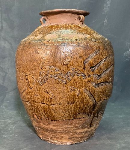 Antique Chinese Martaban Jar Ming with Two Dragons