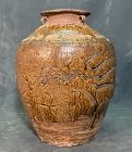 Antique Chinese Martaban Jar Ming Era Dragon Pair