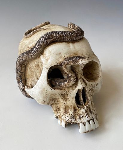 Japanese Antique Porcelain Skull with Snake