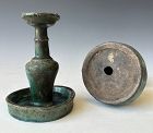 Small Antique Pair of Chinese Ceramic Candlesticks