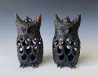 Japanese Antique Pair of Iron Owl Lanterns