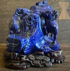 Antique Chinese Lapis Lazuli Study of Ram and Lingzhi on Rocks