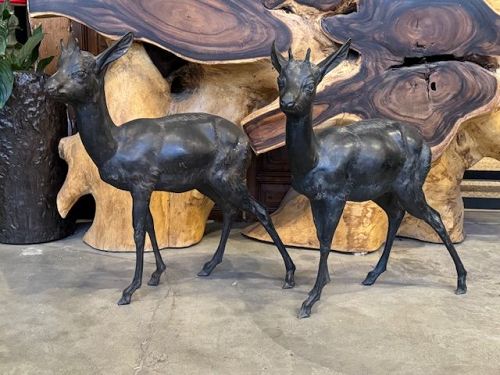 Antique Bronze Pair of Horned Roe Deer