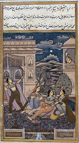 Indian Antique Miniature Painting of Ladies in Courtyard