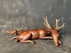 Antique Japanese Carving Mated Pair of Sika Deer Taisho Era