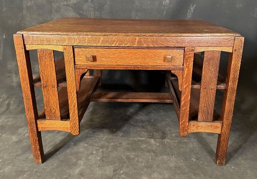 Limbert Mission Oak Arts & Crafts Desk or Library Table With Built-In