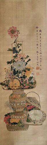 Chinese Court Floral Painting by Li Fengting