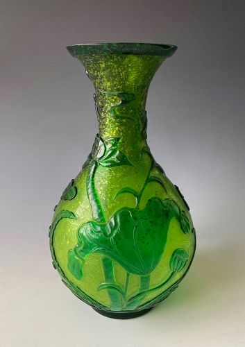 Chinese Antique Peking Glass Vase with Lotus