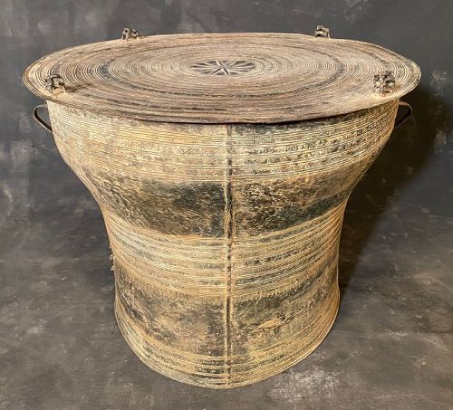 Antique Large Bronze Laotian Rain Drum 19th C