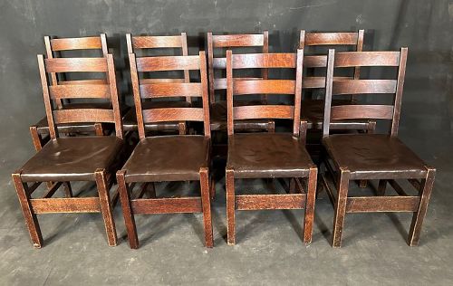 Set of Eight Mission Oak L & JG Stickely Chairs