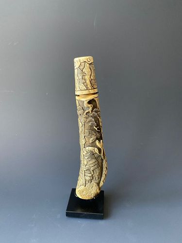 Antique Kiseruzutsu or Pipe Case with Cover of Samurai and Snake