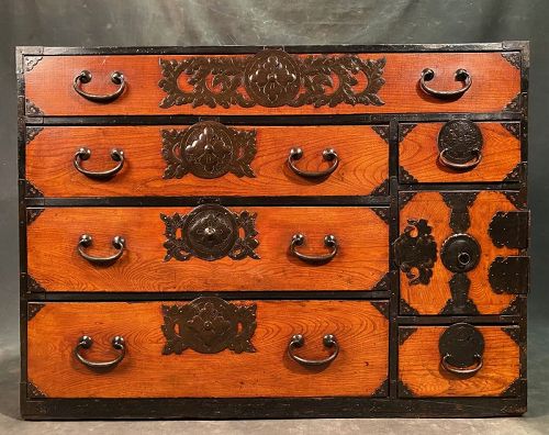 Antique Japanese Sendai Tansu Chest Meiji Keyaki