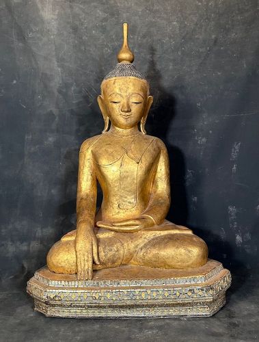 Extra Large Gold Gilt Seated Antique Burmese Buddha