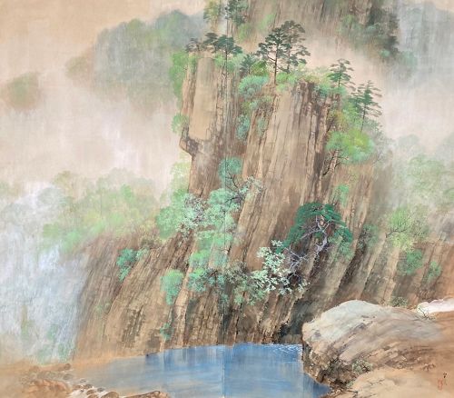 Japanese Screen Painting of Mountain Pool