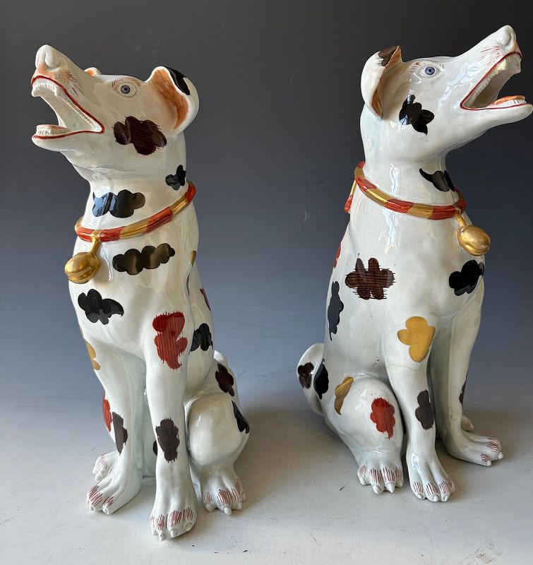 Pair of Japanese Porcelain Seated Hound Dogs (item #1498244)