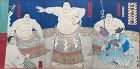 Japanese Antique Woodblock Triptych of Sumo Wrestlers