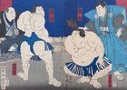 Japanese Antique Woodblock Diptych of Sumo Wrestlers