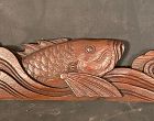 Antique Japanese Wood Carving Sea Bream Architectural Fragment