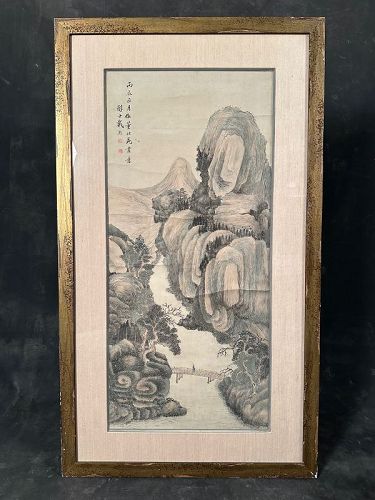 Framed Chinese Landscape Sumi Painting : DAIXI