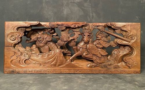 Antique Japanese Large Wood Carving Samurai Warriors in Battle