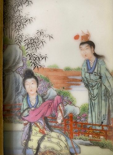 Chinese Pair of Small Porcelain Plaques with Figures