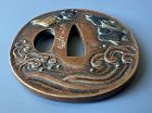 Antique Japanese Bronze Baby Crow Tsuba Katsurano Fumiko
