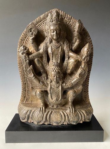 Himalayan Stone Stele of Vishnu on Garuda, 16th Century