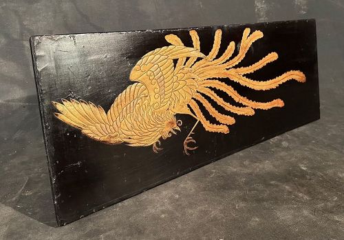 Edo Period Japanese Lacquer Panel with Gilded Phoenix Design