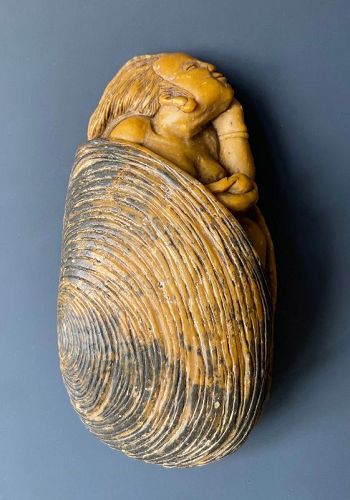 Antique Japanese Soapstone Lady in Shell