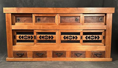 Japanese Single-Section Mizuya Tansu with Iron Grille Doors