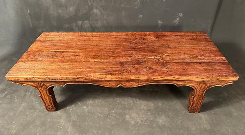 Antique Chinese Low Table in Carved Elm Wood