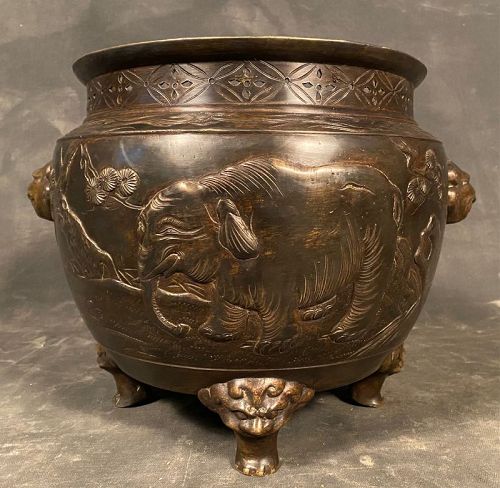 Antique Japanese Bronze Hibachi Mythical Creatures