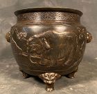Antique Japanese Bronze Hibachi Mythical Creatures
