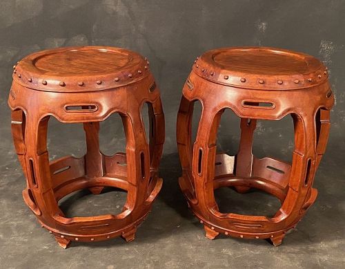 Pair of Chinese Barrel Stools Rosewood Ming Style