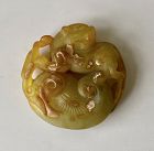 Chinese Antique Jade Carving of a Chimera and Lingzhi