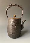 Japanese Antique Iron Tetsubin with Banana Palm