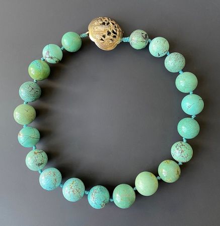 Chinese Turquoise Necklace with Silver Clasp (item #1513865)