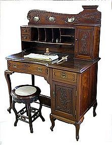 Antique Curved Chinese Desk with Marble Insets