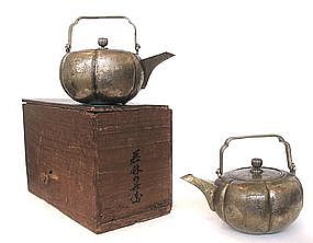 Antique Pair of Japanese Bronze and Silver Sake Warmers