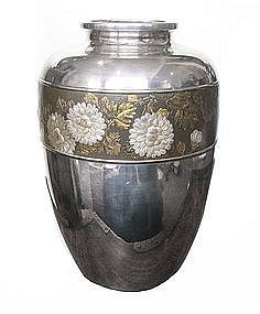 Japanese Silver and Mixed Metal Vase with Flowers